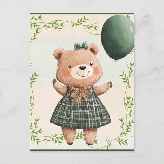 Grüner Karierter Kleiderbär mit Haarbow Postkarte (Vorderseite)