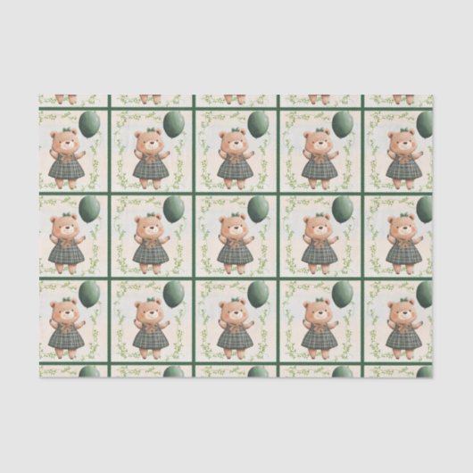 Grüner Karierter Kleiderbär mit Haarbow Seidenpapier (Vorderseite)