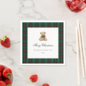 Grüner Karierter Teddybär Weihnachtsfeier Serviette (Beispiel)