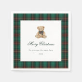 Grüner Karierter Teddybär Weihnachtsfeier Serviette (Vorderseite)