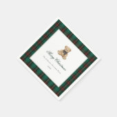 Grüner Karierter Teddybär Weihnachtsfeier Serviette (Ecke)