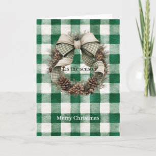 Grüner Karierter Weihnachtskranz Karte
