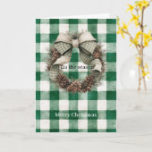Grüner Karierter Weihnachtskranz Karte (Gelbe Blume)
