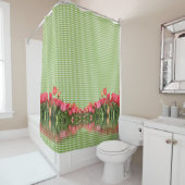 Grüner Karo mit Tulips Duschvorhang (Beispiel)