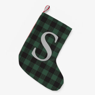 Grüner Karo-Monogramm-Klassiker für rustikale Feie Kleiner Weihnachtsstrumpf