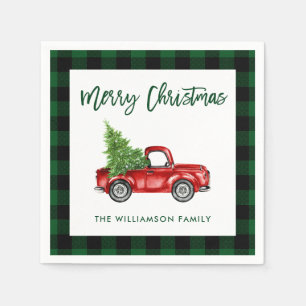 Grüner Karo-Pinsel-Schriftzug Weihnachten Vintage- Serviette