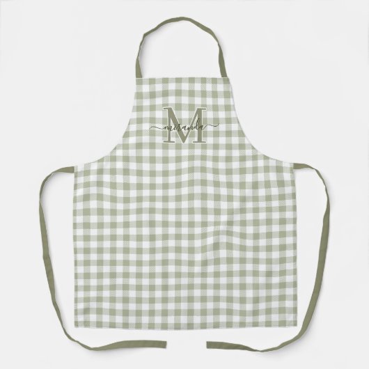 Grüner Karo-Schürze mit Monogramm und Namen Schürze (Vorderseite)