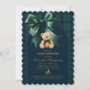 Grüner Karo-Teddybär-Junge-Baby-Shower-Einladung i Einladung
