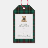 Grüner Karo-Teddybär-Weihnachtsfeier Geschenkanhänger (Vorderseite)