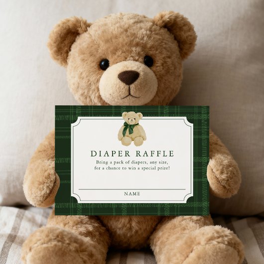 Grüner Karo-Teddybär-Windel-Raffel im Prepppy-Stil Begleitkarte