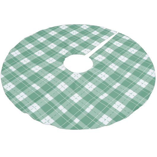 Grüner Karo-Weihnachtsbaum-Basisschutz. Polyester Weihnachtsbaumdecke (Schrägansicht)