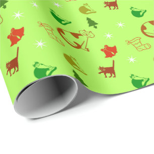 Grüner Katzenliebhaber Weihnachten Geschenkpapier