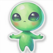 Grüner Kawaii Alien Aufkleber (Vorderseite)