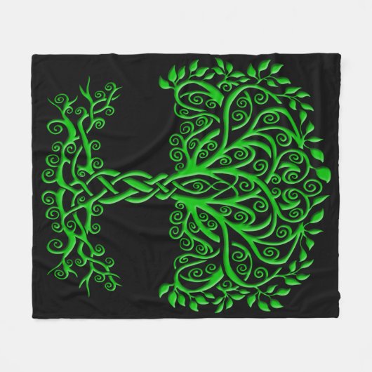 Grüner Keltenbaum Fleecedecke (Vorderseite (Horizontal))