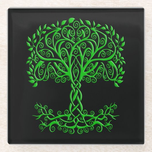 Grüner Keltenbaum Glasuntersetzer (Vorderseite)