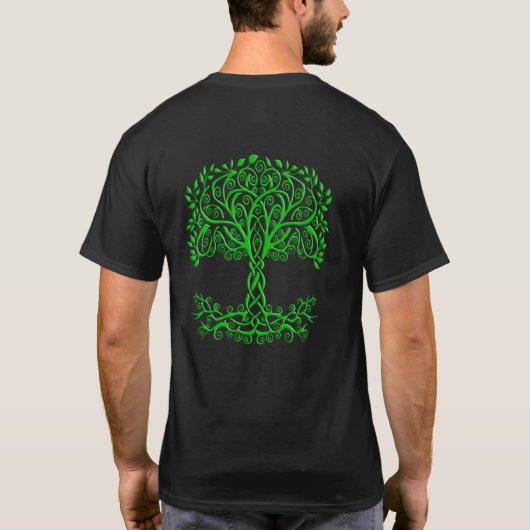 Grüner keltischer Baum des Lebens vor und zurück T-Shirt (Rückseite)