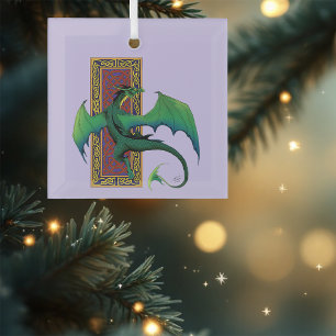 Grüner keltischer Drache lila Fantasy-Knotenmuster Ornament Aus Glas