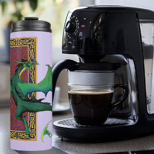 Grüner keltischer Drache lila Fantasy-Knotenmuster Thermosbecher