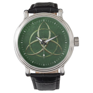 Grüner keltischer Dreiheits-Knoten Armbanduhr