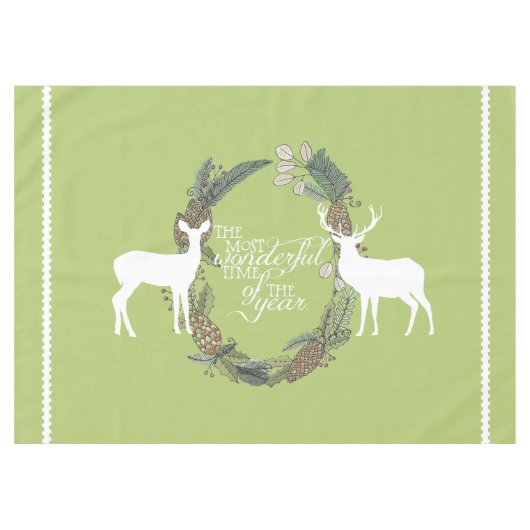 Grüner Kiefernkranz Hirsch Wunderschönes Lebenstab Tischdecke (Vorderseite (Horizontal))