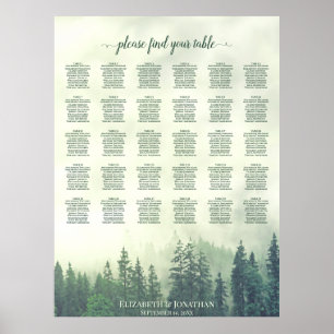 Grüner Kiefernwald 30-Tisch-Hochzeits-Sitzplan Poster