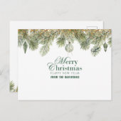 Grüner Kiefernzweig mit Weihnachtsschmuck Postkarte (Vorne/Hinten)