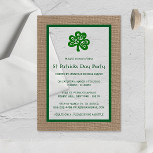 Grüner Klee & Jute St. Patrick's Day Acryleinladungen