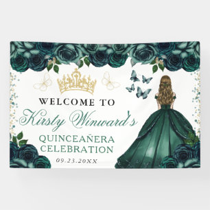 Grüner Kleid Blonde Prinzessin Floral Quinceanera Banner