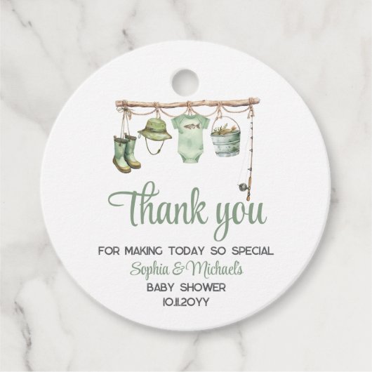 Grüner Kleiner Fischer Baby Shower Geschenkanhänger (Vorderseite)