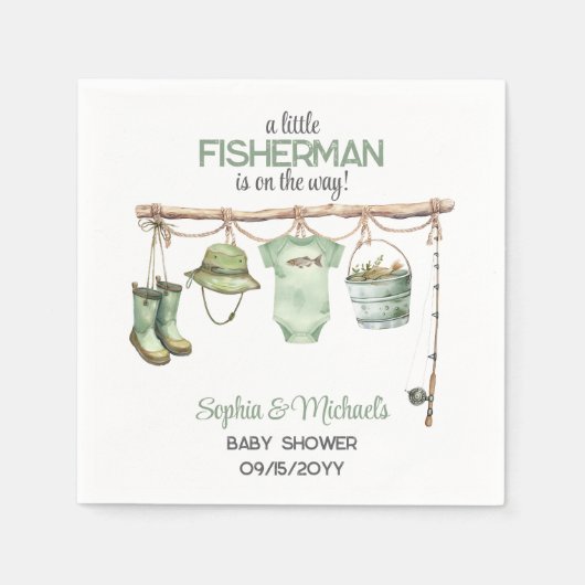 Grüner Kleiner Fischer Baby Shower Serviette (Vorderseite)