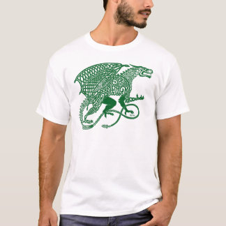 Grüner Knüpfarbeit-Drache auf Weiß T-Shirt