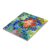 Grüner Koi Fisch und rote Blume farbenfrohe Mosaik Fliese (Seite)