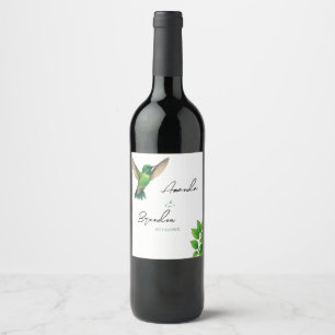 Grüner Kolibri-Blatt-Botanischer-Rahmen-Hochzeit Weinetikett
