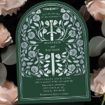 Grüner Königlicher Mittelalter-Silberschwert-Hochz Einladung<br><div class="desc">Set den Ton für deine mittelalterliche Fantasy-Hochzeit mit einem kühnen Bogen-Einladung-Design - ein großes silbernes Schwert umgeben von Blumen vor grünem Hintergrund. Ideal für Paare,  die von einer epischen,  romantischen Feier träumen. Machen Sie Ihre Liebe von Anfang an legendär! HINWEIS: Das Silber in diesem Design ist NICHT real Folie.</div>