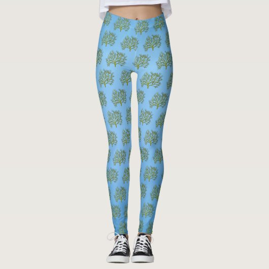 Grüner Korallenbaum auf blauen Leggings (Vorderseite)