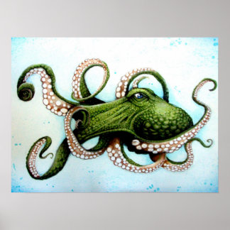 Grüner Kraken Poster