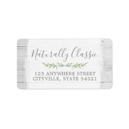 Grüner Kranz aus rustikalem Holz und botanischem B Adressaufkleber