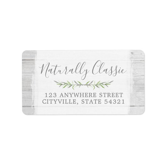 Grüner Kranz aus rustikalem Holz und botanischem B Adressaufkleber (Vorne)