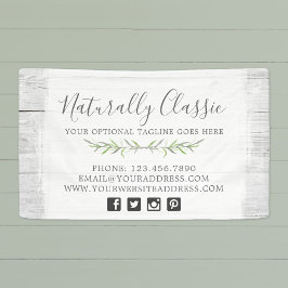 Grüner Kranz aus rustikalem Holz und botanischem B Banner