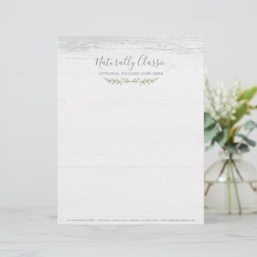 Grüner Kranz aus rustikalem Holz und botanischem B Briefbogen (Stehend Vorderseite)