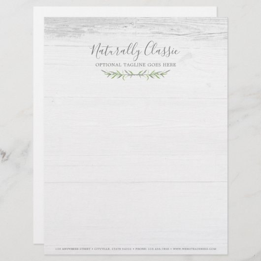 Grüner Kranz aus rustikalem Holz und botanischem B Briefbogen (Vorne/Hinten)