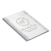 Grüner Kranz aus rustikalem Holz und botanischem B Notizblock (Rechte Seite)