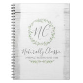 Grüner Kranz aus rustikalem Holz und botanischem B Notizblock (Vorderseite)