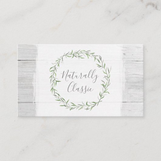 Grüner Kranz aus rustikalem Holz und botanischem B Visitenkarte (Vorderseite)