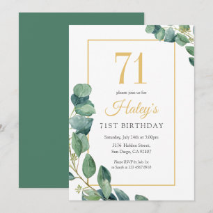 Grüner Kranz Chic Gold & Salbei 71. Geburtstag Einladung
