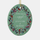 Grüner Kranz der ersten Weihnachtsfeier Verlobt Sa Keramik Ornament (Rechts)