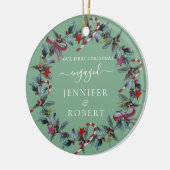 Grüner Kranz der ersten Weihnachtsfeier Verlobt Sa Keramik Ornament (Links)