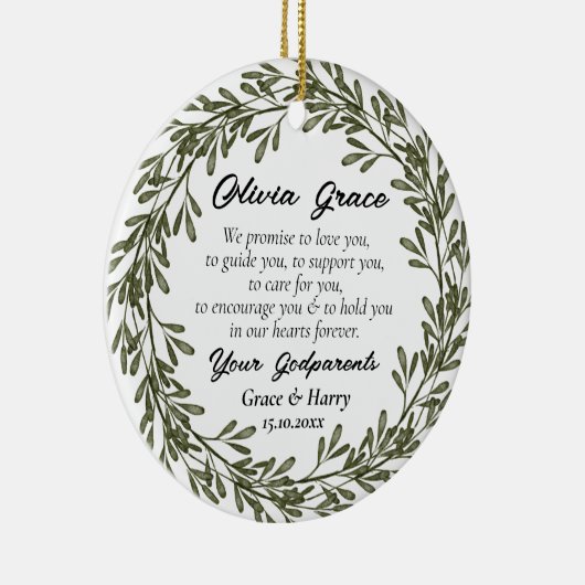 Grüner Kranz-Eltern versprechen Godchild Keramik Ornament (Rechts)