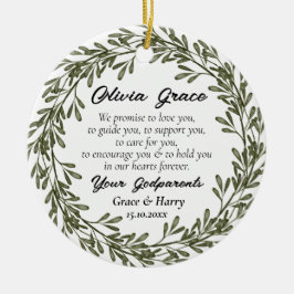 Grüner Kranz-Eltern versprechen Godchild Keramik Ornament