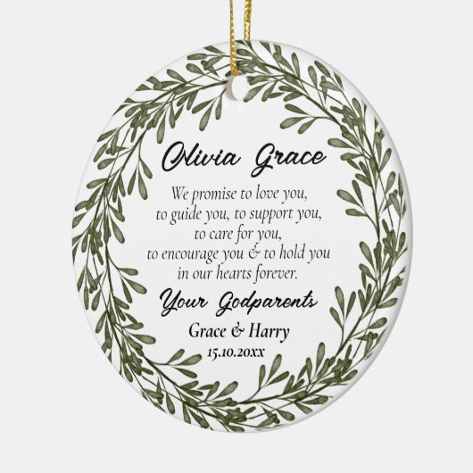 Grüner Kranz-Eltern versprechen Godchild Keramik Ornament (Links)